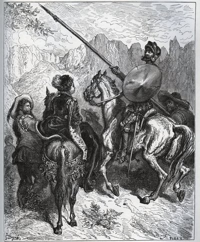 Don Quichot accepteert de missie voorgesteld door Dorothee-Prinses van Micomicon - uit "Don Quichot van La Mancha" van Miguel Cervantes door Gustave Dore