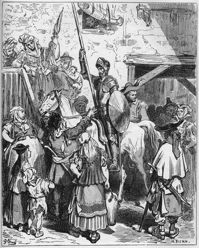 Don Quichot dacht dat hij profiteerde van de gastvrijheid van een heer, weigerde de hotelier te betalen - uit 