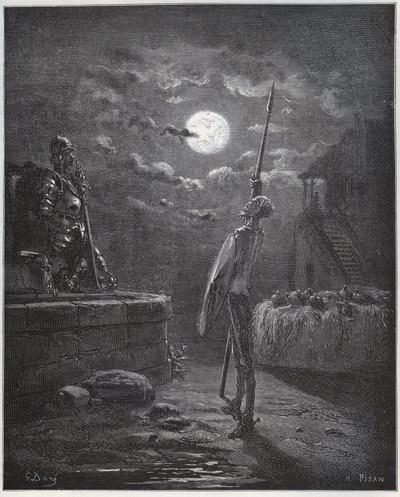 Don Quichot waakt over zijn wapens - uit "Don Quichot de la Mancha" door Miguel Cervantes door Gustave Dore