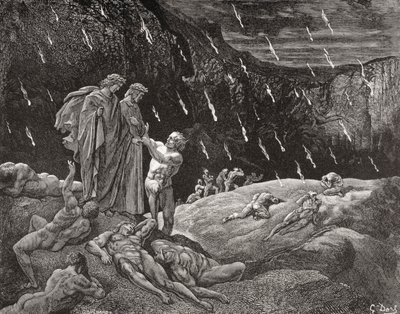 Gravure door Gustave Dore 1832-1883 Franse kunstenaar en illustrator voor Inferno door Dante Alighieri Canto XV regels 28 en 29 door Gustave Dore