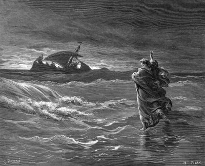Gravure van Jezus die op water loopt door Gustave Dore