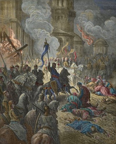 Intocht van de kruisvaarders in Constantinopel in 1204, illustratie uit 
