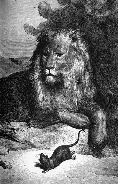 Fabel van La Fontaine: De leeuw en de rat door Gustave Doré. 19e eeuw. door Gustave Dore