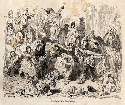 Feesten van Sint Joris, patroonheilige van de stad Alcoy, schets gemaakt door Gustave Dore (1832-1883), om zijn reis naar Spanje in 1862 te illustreren, met Ch. Davillier. Gravure in 