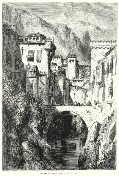 Granada - De oevers van de Darro (gravure) door Gustave Dore