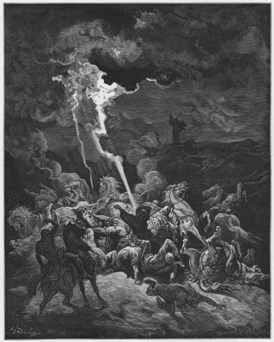 Gustave Dore Bijbel: Elia vernietigt de boodschappers van Ahazia door vuur door Gustave Dore