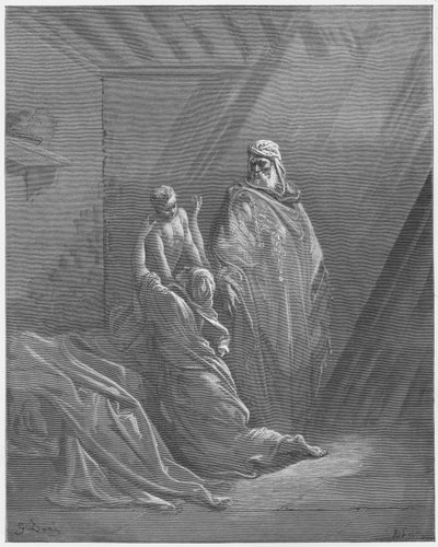 Gustave Dore Bijbel: Elia wekt de zoon van de weduwe van Zarefat op door Gustave Dore