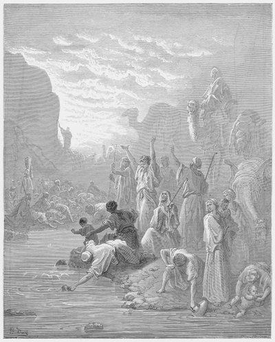 Mozes slaat op de rots in Horeb door Gustave Dore