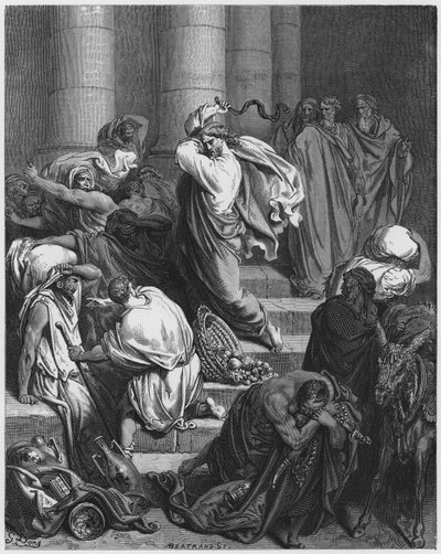 Gustave Dore Bijbel: De kopers en verkopers uit de tempel verdreven door Gustave Dore