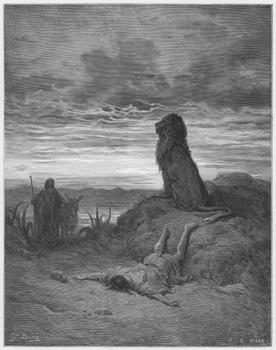 Gustave Doré Bijbel: De ongehoorzame profeet gedood door een leeuw door Gustave Dore