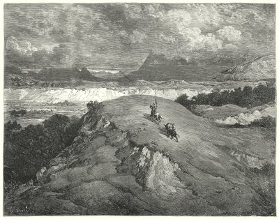 Het was nacht voordat onze twee reizigers het meest verlaten deel van de berg bereikten (gravure) door Gustave Dore