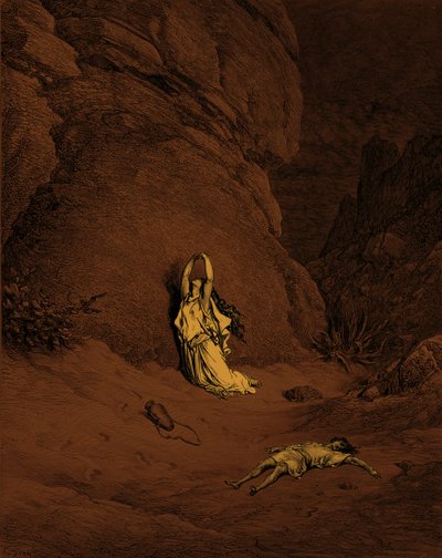 Hagar en Ismaël, gravure door Doré - Bijbel door Gustave Dore