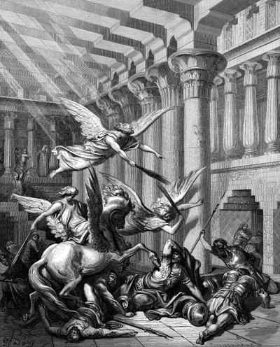 Heliodorus probeert schatten uit de tempel van Jeruzalem te halen, 1865-1866 door Gustave Dore