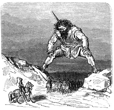Illustratie door Gustave Doré (1832-1883) voor het boek van Ernest Lepine “La légende de Croquemitaine” (1863) - Een reus die Gulliver herinnert - door Gustave Dore