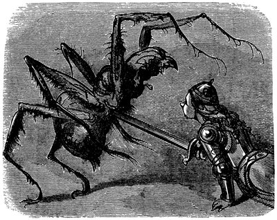 Illustratie door Gustave Doré (1832-1883) voor het boek van Ernest Lepine "De legende van Croquemitaine" (1863) - Voor deze afbeelding van vechten met het zwaard tegen een gigantische spin, kan men niet anders dan denken aan de strijd van Frodo en Shelob i door Gustave Dore