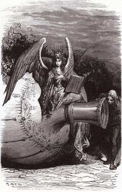 Illustratie van Gustave Doré voor de volledige werken van François Rabelais: de duikfles (vijfde boek) door Gustave Dore