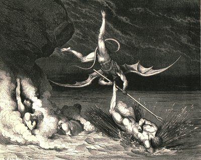In de achtervolging riep hij daarom uit, Gij zijt gevangen, c1890 door Gustave Dore