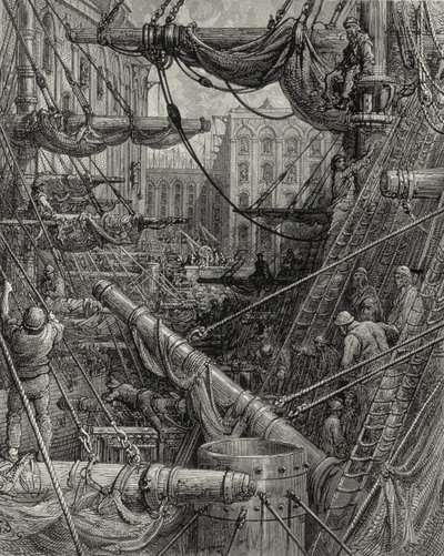 In de Londense dokken. Gravure: Gustave Doré. Uit: "London - A Pilgrimage", tekst door W. B. Jerrold, gegraveerd door C. Maurant, 1872. door Gustave Dore