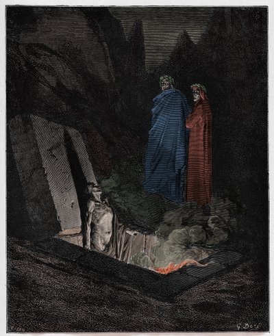 Inferno, Canto 10: Farinata degli Uberti spreekt Dante toe, illustratie uit "De Goddelijke Komedie" door Dante Alighieri, 1885 door Gustave Dore