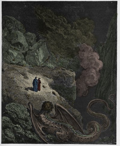 Inferno, Canto 17: Geryon, symbool van bedrog, illustratie uit "De Goddelijke Komedie" door Dante Alighieri, 1885 door Gustave Dore