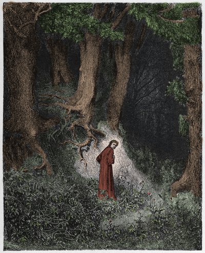 Inferno, Canto 1: Dante in het woeste woud, illustratie uit "De Goddelijke Komedie" door Dante Alighieri, 1885 door Gustave Dore