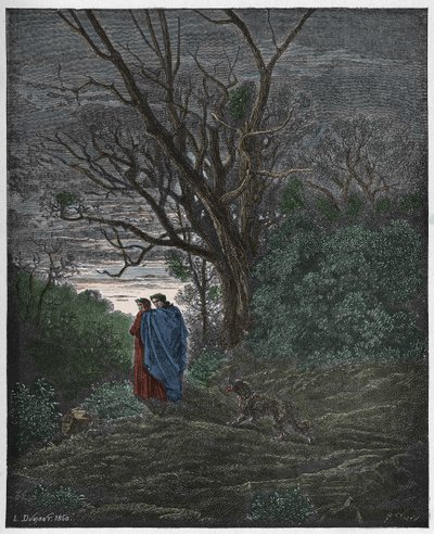Inferno, Canto 1: De wolvin verschijnt, illustratie uit "De Goddelijke Komedie" door Dante Alighieri, 1885 door Gustave Dore