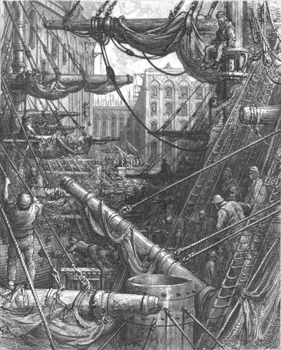 Inside the Docks door Gustave Dore