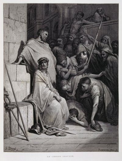 Beledigingen voor Christus tijdens zijn proces, Illustratie uit de Dore Bijbel door Gustave Dore