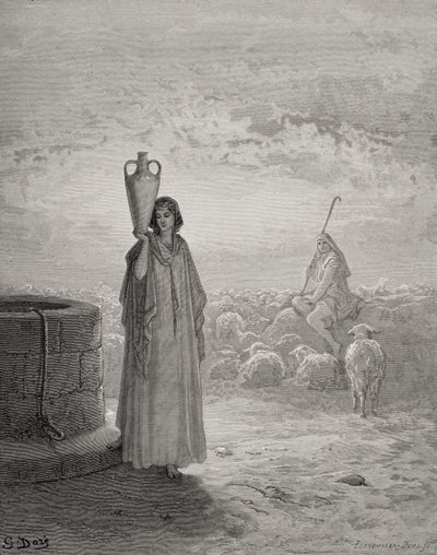 Jacob die de kudde van Laban hoedt, illustratie uit Dore