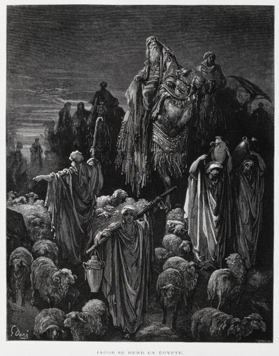 Jakob en zijn zonen arriveren in Egypte, Illustratie uit de Dore Bijbel door Gustave Dore