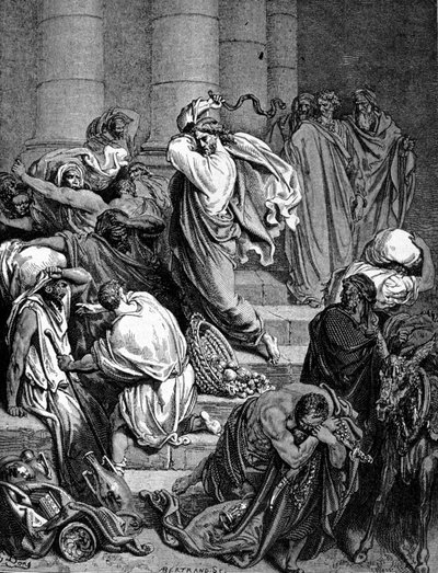 Jezus Christus verjaagt de kooplieden uit de tempel. Illustratie van Gustave Doré door Gustave Dore
