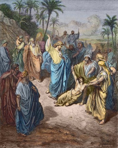 Jezus geneest de bezetene - Kleurgravure naar Gustave Doré door Gustave Dore