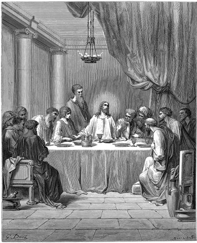Jezus en zijn discipelen bij het Laatste Avondmaal, 1866 door Gustave Dore