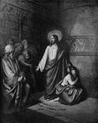 Jezus en de vrouw betrapt op overspel door Gustave Dore
