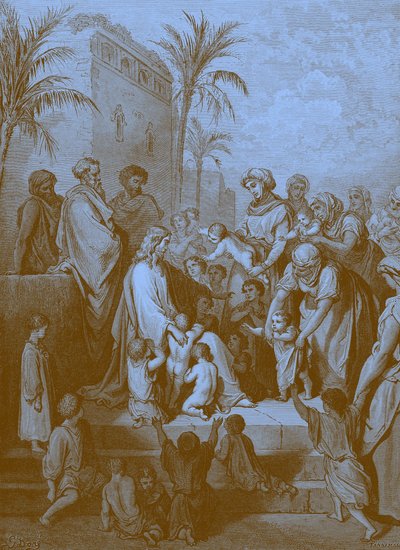 Jezus zegent de kinderen, door Doré - Bijbel door Gustave Dore