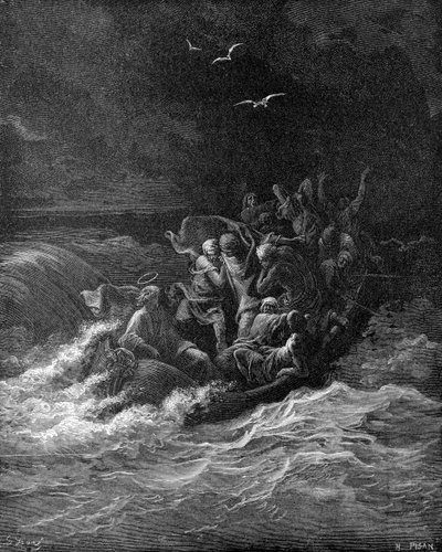 Jezus kalmeert de storm door Gustave Dore