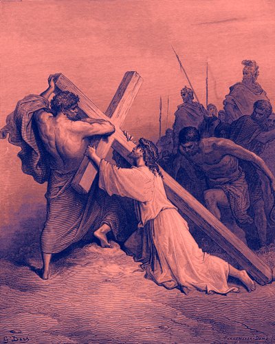 Jezus valt onder het kruis - Bijbel door Gustave Dore