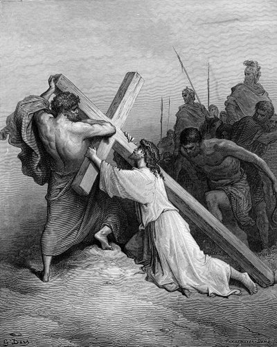Jezus valt onder het kruis - Bijbel door Gustave Dore