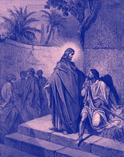 Jezus geneest een man met verlamming - Bijbel door Gustave Dore