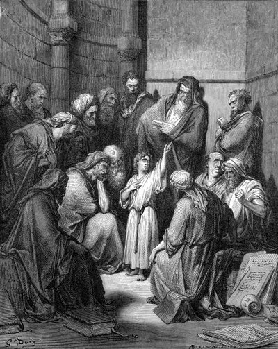 Jezus ondervraagt de dokters door Gustave Dore