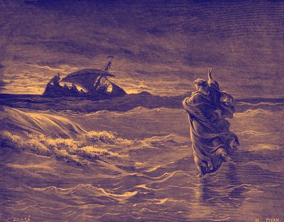 Jezus loopt op het water - Bijbel door Gustave Dore