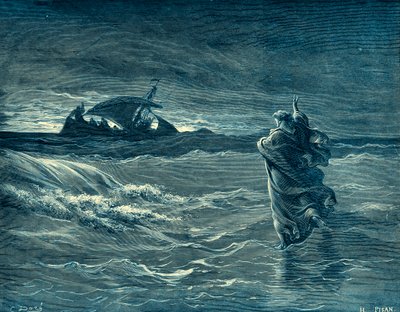 Jezus loopt op de zee - Bijbel door Gustave Dore