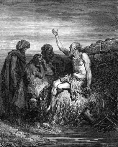 Job en zijn vrienden, gravure door Doré - Bijbel door Gustave Dore
