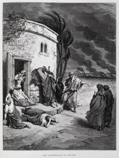 Job begrijpt zijn ondergang, Illustratie uit de Dore Bijbel door Gustave Dore