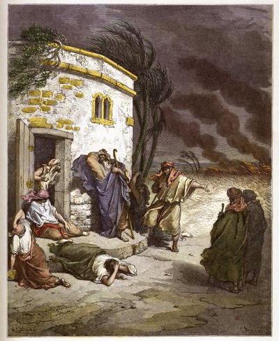 Job hoort van zijn ondergang - gravure in De geïllustreerde Bijbel door Gustave Dore - Gravure uit De Dore Bijbel door Gustave Dore