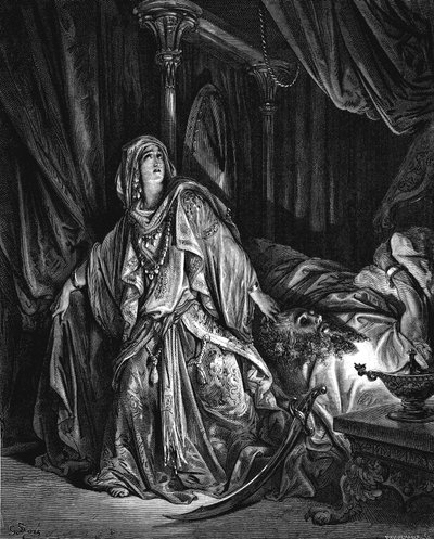 Judith op het punt het hoofd van Holofernes af te hakken, 1866 door Gustave Dore