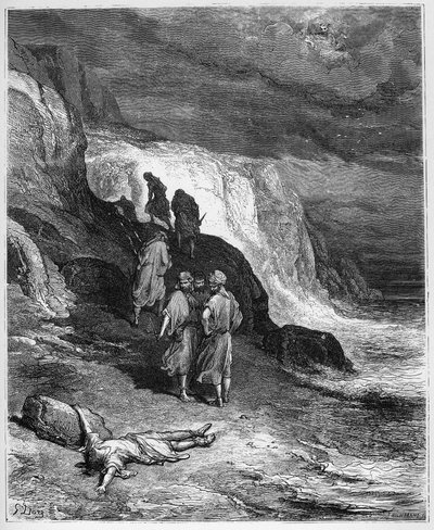 Jupiter en de passagier - uit "Fabels" van Jean de La Fontaine door Gustave Dore