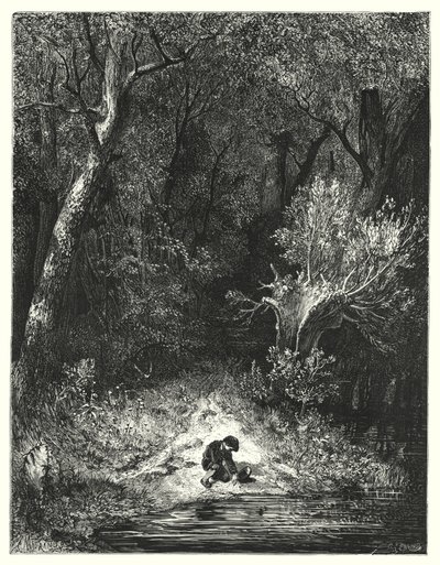 Klein Duimpje (gravure) door Gustave Dore