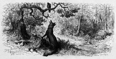 De raaf en de vos (gravure) door Gustave Dore