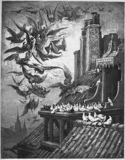 De gieren en de duiven - uit "Fabels" van Jean de La Fontaine door Gustave Dore